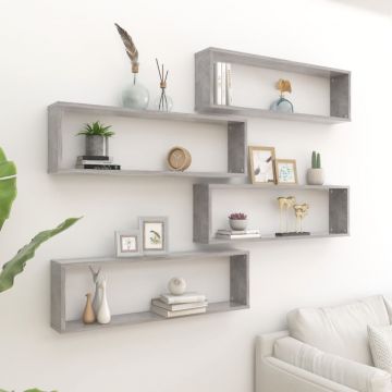 Стенни кубични рафтове, 4 бр, бетонно сиви, 100x15x30 см, ПДЧ