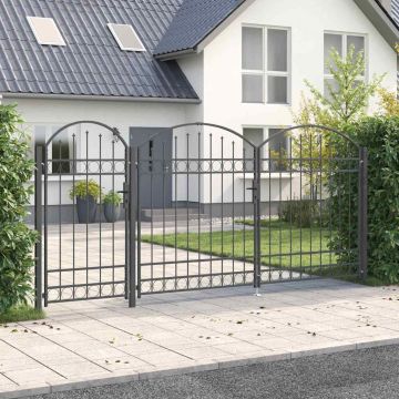 Врата за ограда с аркиран връх ASSEN 400 x 125 cm Стомана Сив