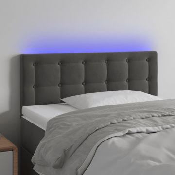 LED горна табла за легло, тъмносива, 80x5x78/88 см, кадифе