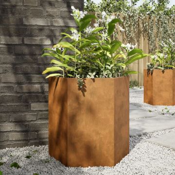 Градински кашпи 2 бр шестоъгълна 46x40x45см Изветряща стомана