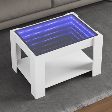 Маса за кафе с LED, бяла, 73x53x45 см, инженерно дърво