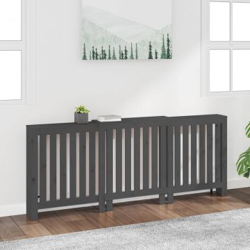 Параван за радиатор сив 210x21x85 см борово дърво масив Smyth