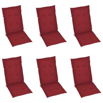 Възглавници за стол 6 бр виненочервени 120x50x3 см плат