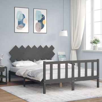 Рамка за легло с табла сива King Size масивно дърво