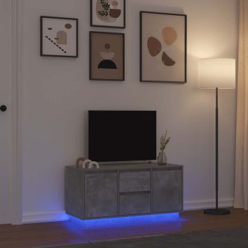 ТВ шкаф с LED осветление, бетонно сив, 100x41x50 см