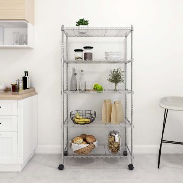 5-етажен стелаж за съхранение с колела 75x35x155 см хром 250 кг