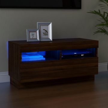 ТВ шкаф с LED осветление, кафяв дъб, 80x35x40 см