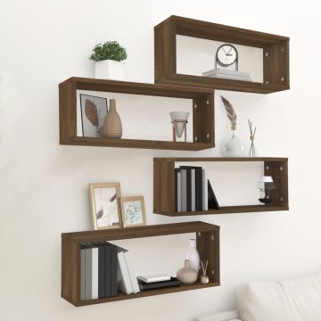 Стенни рафтове, 4 бр, Кафяв дъб, 60x15x23 см, инженерно дърво