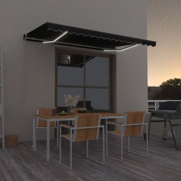 Ръчно прибиращ се сенник с LED Keeling, 400x350 см, антрацит