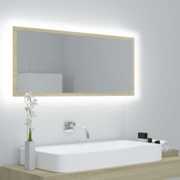 LED Огледало за баня, дъб сонома, 100x8,5x37 см, ПДЧ