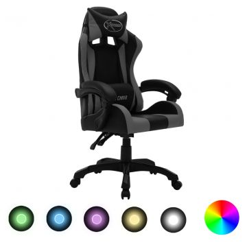 Геймърски стол RGB LED осветление сиво/черно изкуствена кожа Alyx