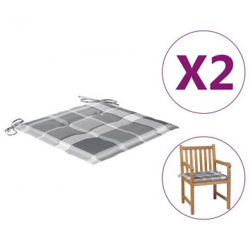 Възглавници за градински столове 2 бр сиво каре 50x50x3 см плат