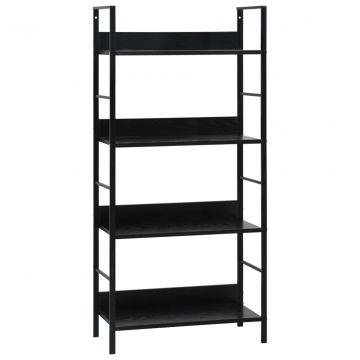Етажерка за книги с 4 рафта, черна, 60x27,6x124,5 см, ПДЧ