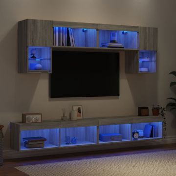 ТВ стенни модули с LED, 6 части, сив сонома, инженерно дърво