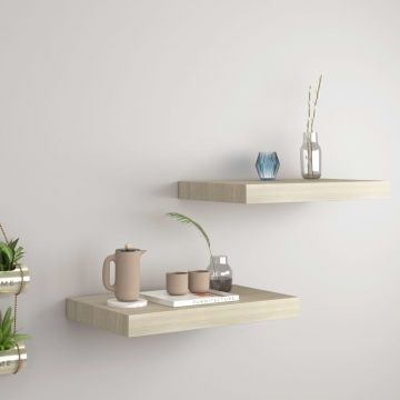 Окачени стенни рафтове, 2 бр, дъб, 40x23,5x3,8 см, МДФ