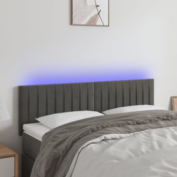 LED горна табла за легло, тъмносива, 144x5x78/88 см, кадифе