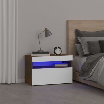 Нощни шкафчета с LED осветление 2 бр бял гланц 60x35x40 см