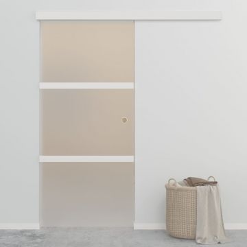 Плъзгаща врата матирано ESG стъкло и алуминий 90x212 см сребро