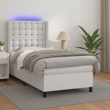 Боксспринг легло с матрак и LED бяло 80x200 см изкуствена кожа