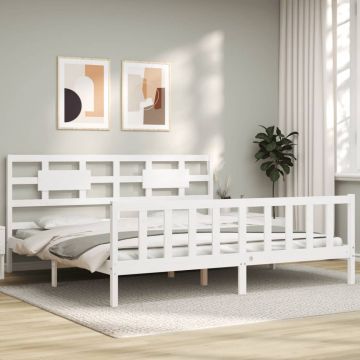 Рамка за легло с табла бяла Super King Size дърво масив