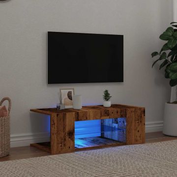 ТВ шкаф с LED светлини Старо дърво 90x39x30 cm