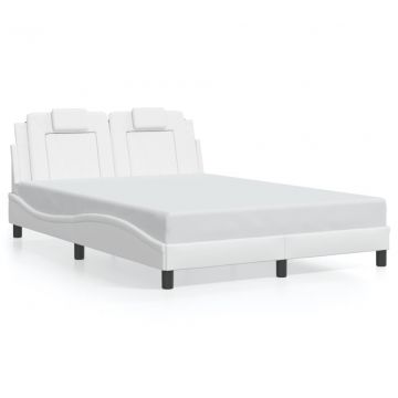 Рамка за легло с LED осветление, бяла, 140x200 cм, еко кожа