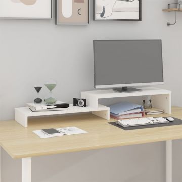 Поставка за монитор, бяла, (52-101)x22x14 см, бор масив