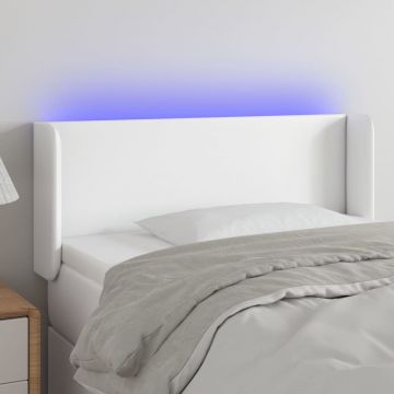LED горна табла за легло, бяла, 93x16x78/88 см, изкуствена кожа