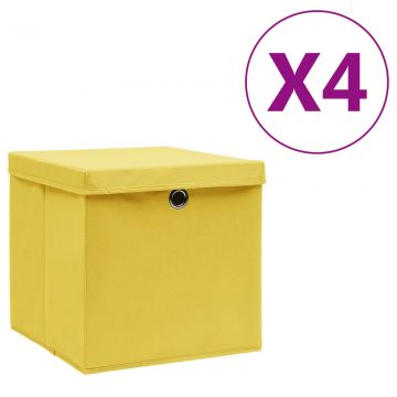 Кутии за съхранение с капаци 4 бр 28x28x28 см жълти