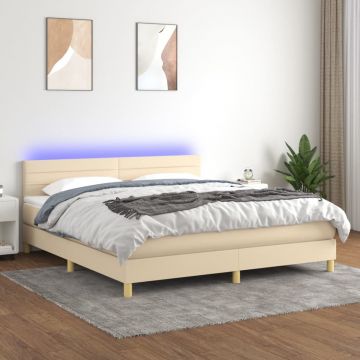 Боксспринг легло с матрак и LED, кремаво, 160x200 см, плат