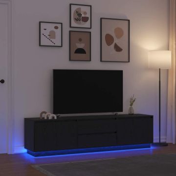 ТВ шкаф с LED осветление, Черен дъб, 193,5x41x50 см