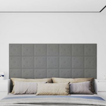 Стенни панели Rachael, 12 бр, сиви, 30x30 см, изкуствена кожа, 1,08 м²