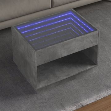 Маса за кафе с Infinity LED, бетонно сив, 70x50x50 см