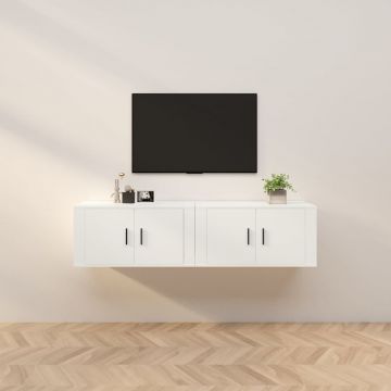 ТВ шкафове със стенен монтаж, 2 бр, бели, 80x34,5x40 см