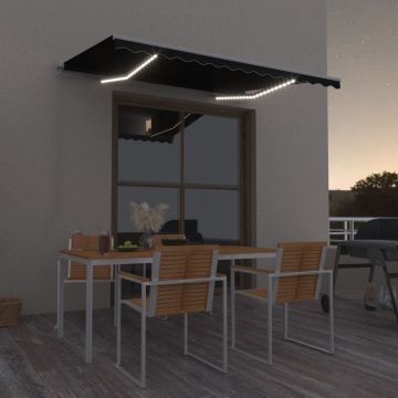 Ръчно прибираща се тента с LED Mckenna, 300x250 см, антрацит