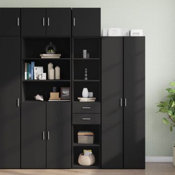 Тесен шкаф за съхранение черен 40x42,5x225 см инженерно дърво