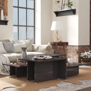 Кафе маси, 2 бр, сив гланц, 111,5x50x33 см, инженерно дърво