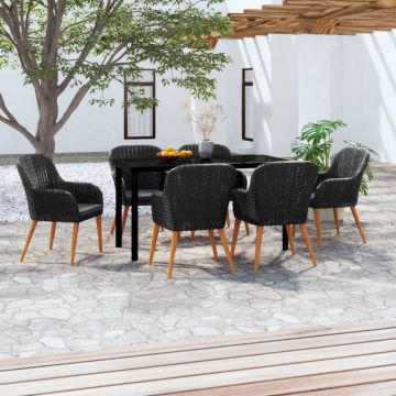 Градински трапезен комплект с възглавници 7 части черен Melia