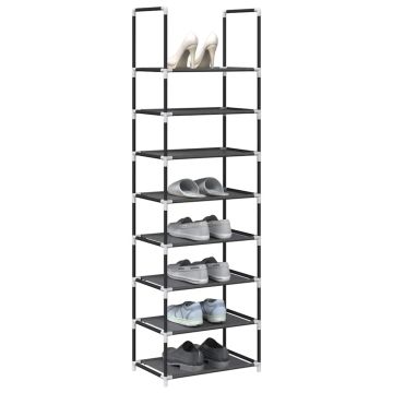 Рафт за обувки 8-степенна черна 44x28x145 см Нетъкана материя