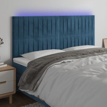 LED горна табла за легло, тъмносиня, 160x5x118/128 см, кадифе