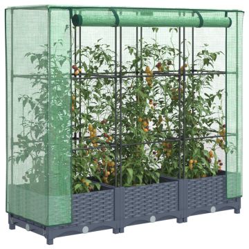 Повдигнато легло с покривало за оранжерия, ратанова имитация, 120x40x123 см