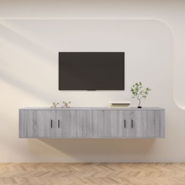 ТВ шкафове със стенен монтаж, 2 бр, сив сонома, 100x34,5x40 см