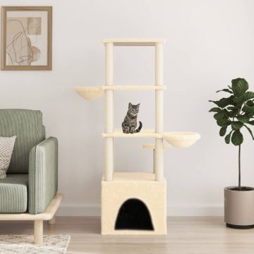 Котешко дърво със сизалени стълбове, кремаво, 147 см