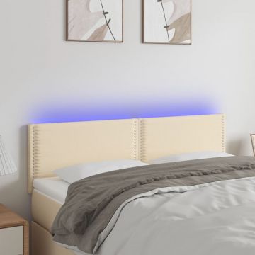 LED горна табла за легло, кремава, 144x5x78/88 см, плат