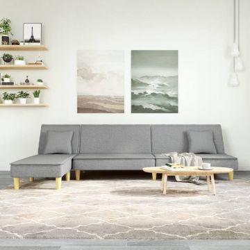 Г-образно разтегателно канапе светлосиво 255x140x70 см плат