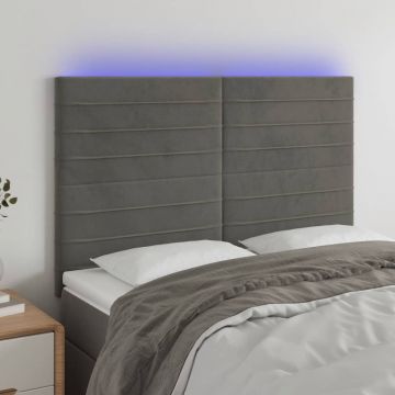 LED горна табла за легло, тъмносива, 144x5x118/128 см, кадифе