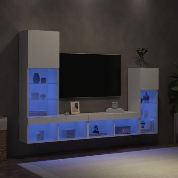ТВ стенни модули с LED, 4 части, бели, инженерно дърво