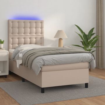 Боксспринг легло с матрак LED капучино 90x190см изкуствена кожа
