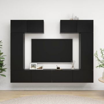 Комплект ТВ шкафове от 6 части Ellenor, черен, инженерно дърво