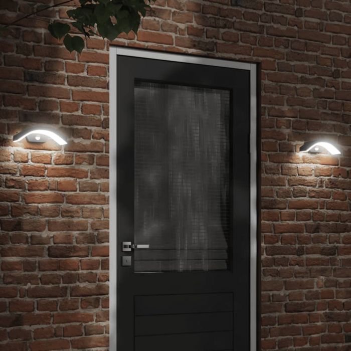 Външни LED стенни лампи със сензори, 2 бр, черен, лят алуминий